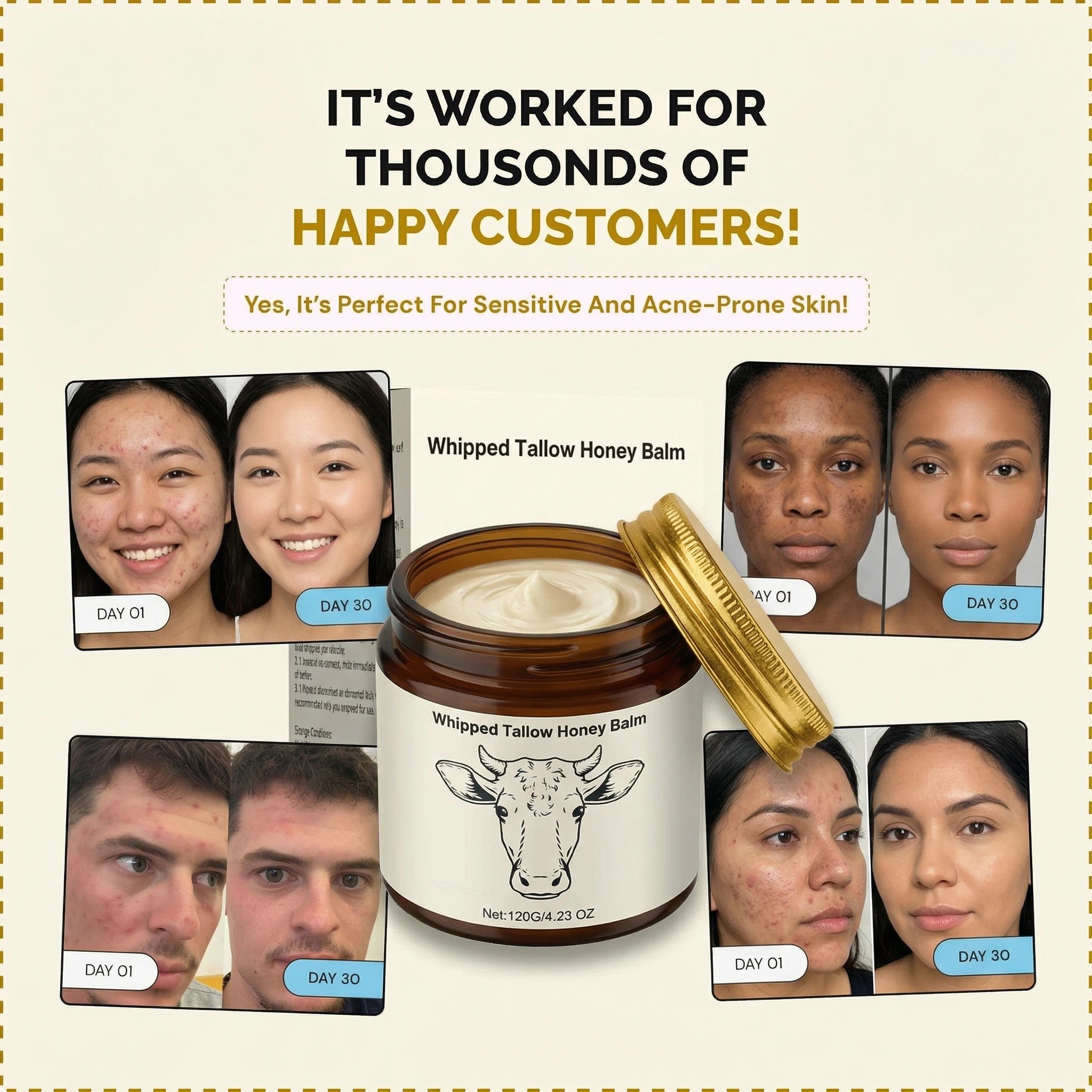 Before and after results — real Dewmallow customers at Day 1 vs Day 30