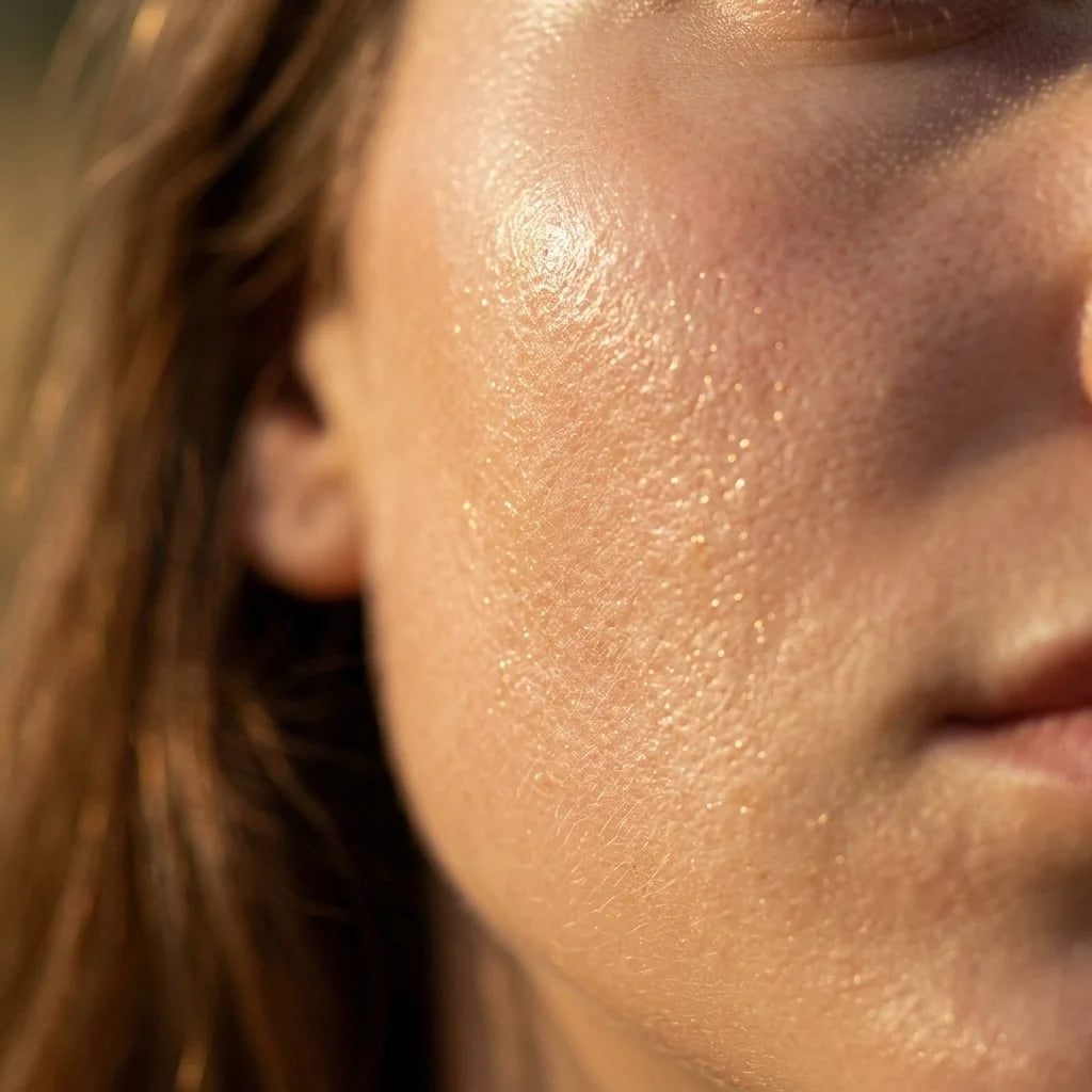 Dewy glowing skin closeup